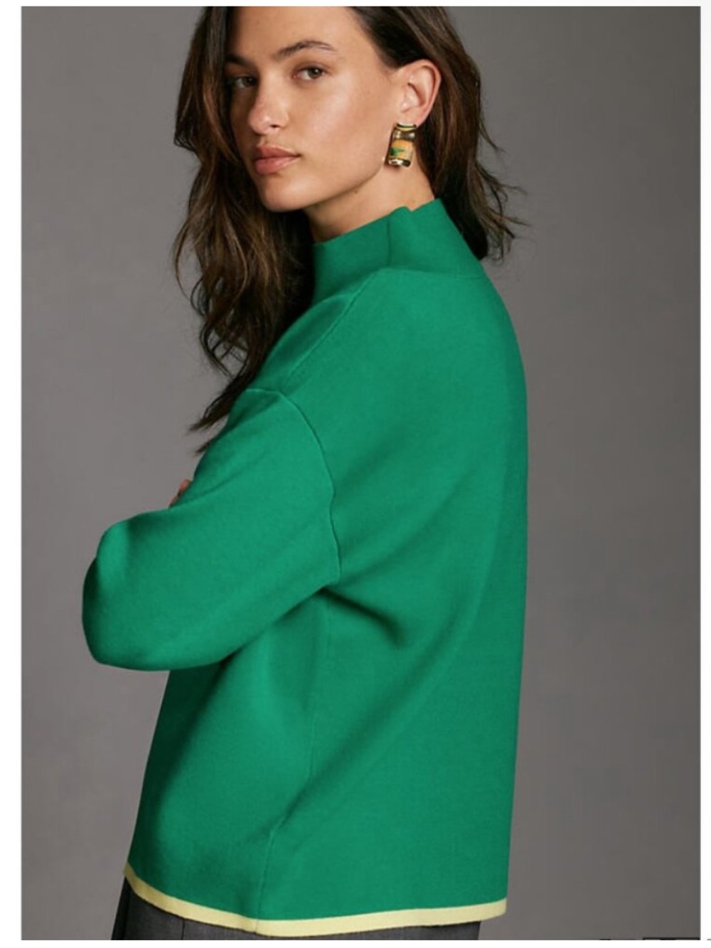 Anthropologie Maeve Carys Mockneck Sweater Stretchy Knit Kelly Green Size XL